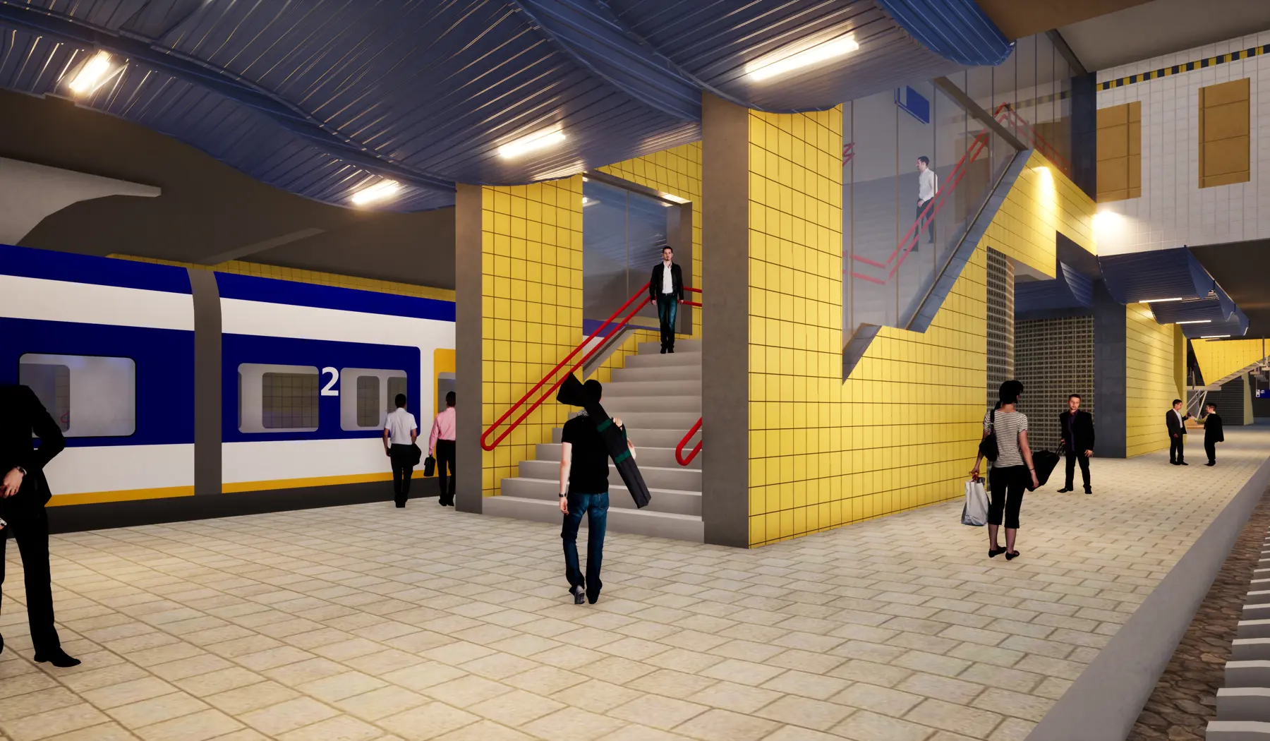 Impressie van het toekomstige station Rotterdam Blaak. Noordhal met glazen schermen langs de trappen. Copyright Movares