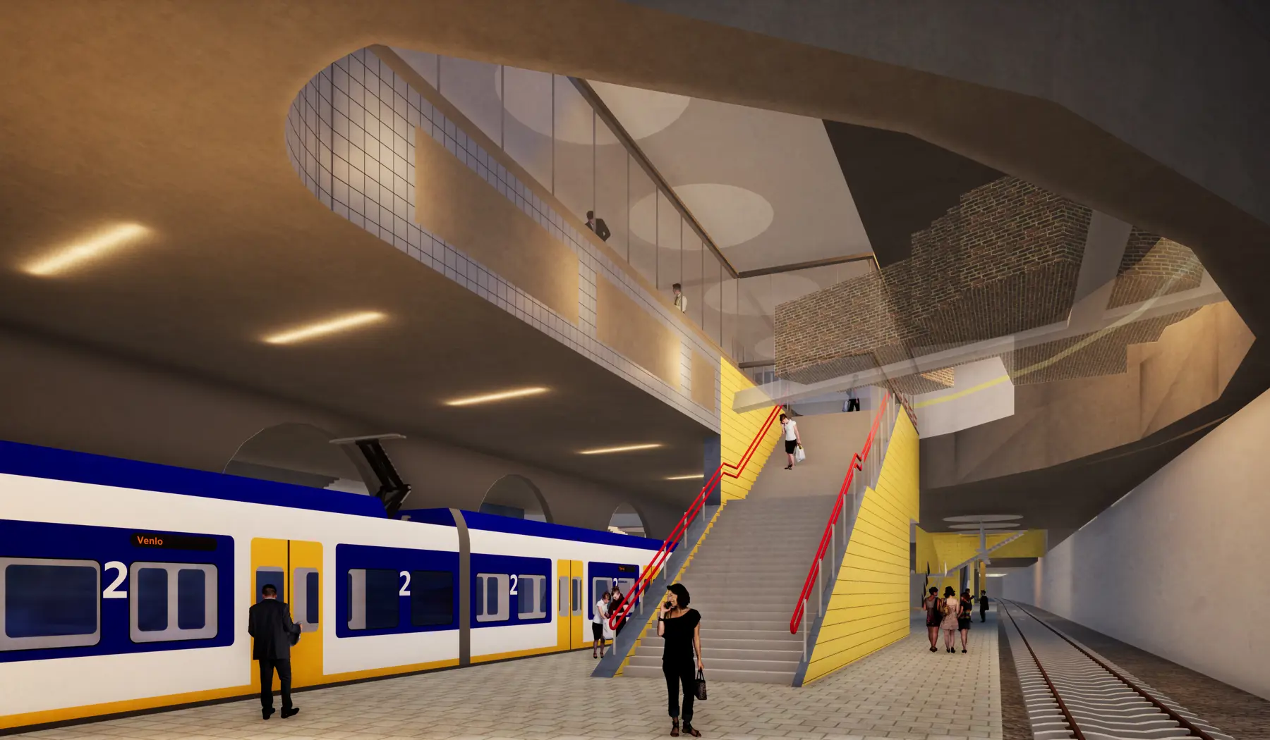 Impressie van het toekomstige station Rotterdam Blaak. Zuidhal met rookscherm bij de oude stadsmuur. Copyright Movares