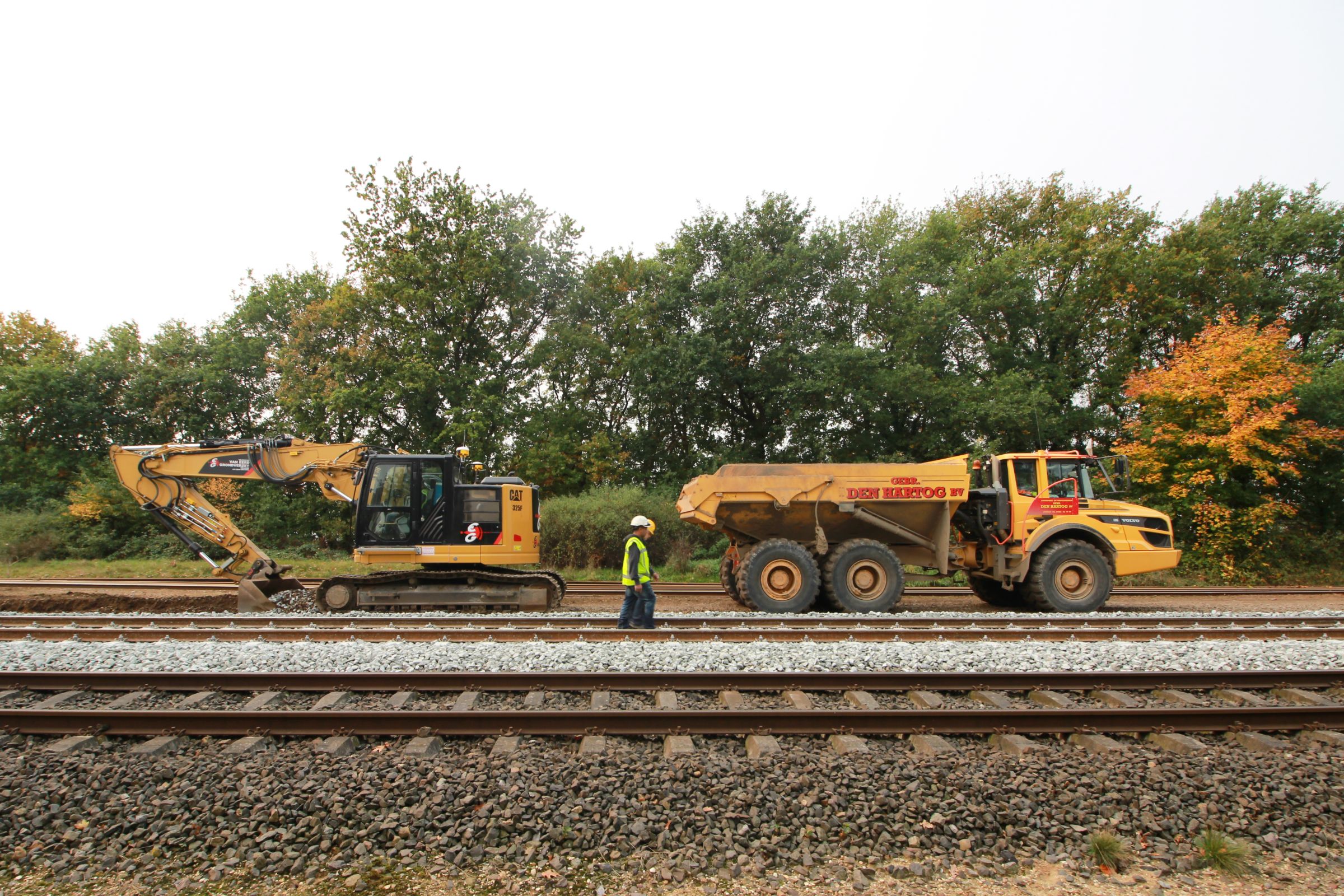 Bij de vernieuwing van het spoor worden grote machines ingezet