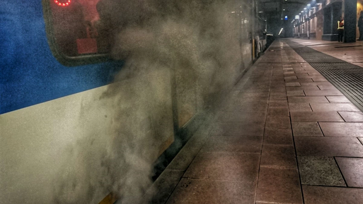 Rook komt uit een trein op station Best