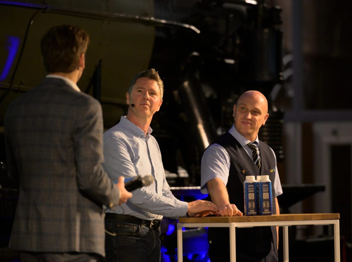 Mark van Dooren, machinist NS en Björn Willemsen, treindienstleider ProRail op het Symposium