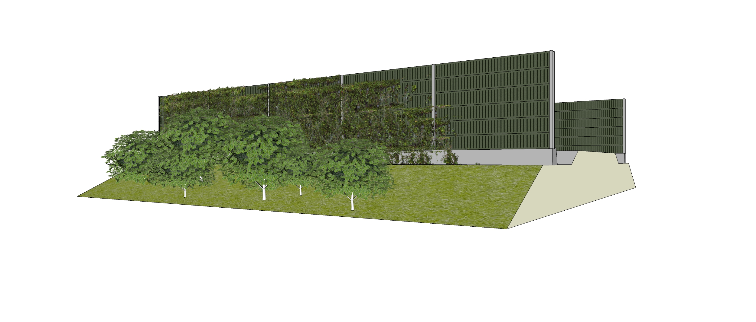 Houtvezelbeton met klim- en struikbeplanting