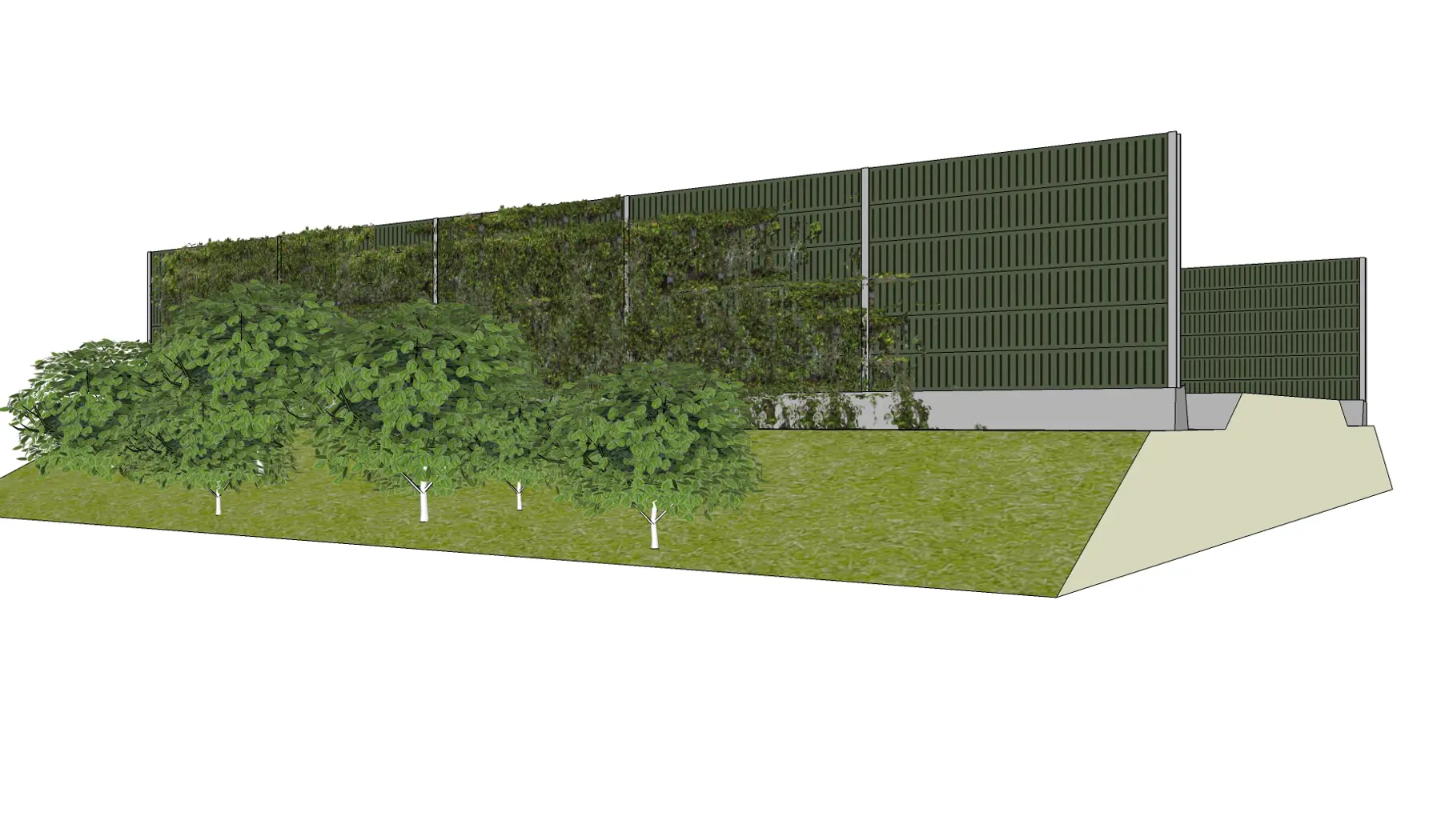 Houtvezelbeton met klim- en struikbeplanting