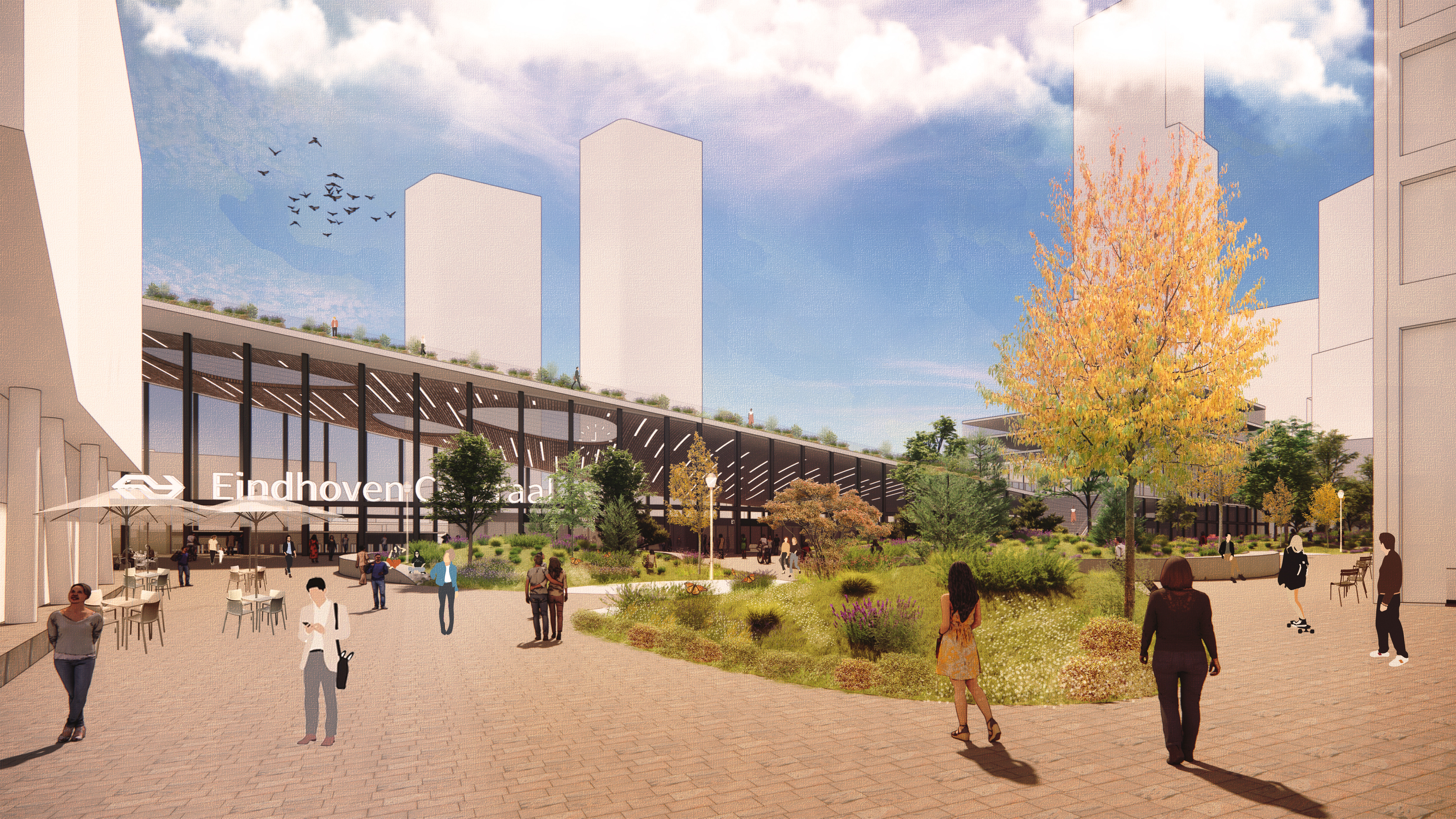 Impressie plein bij het station