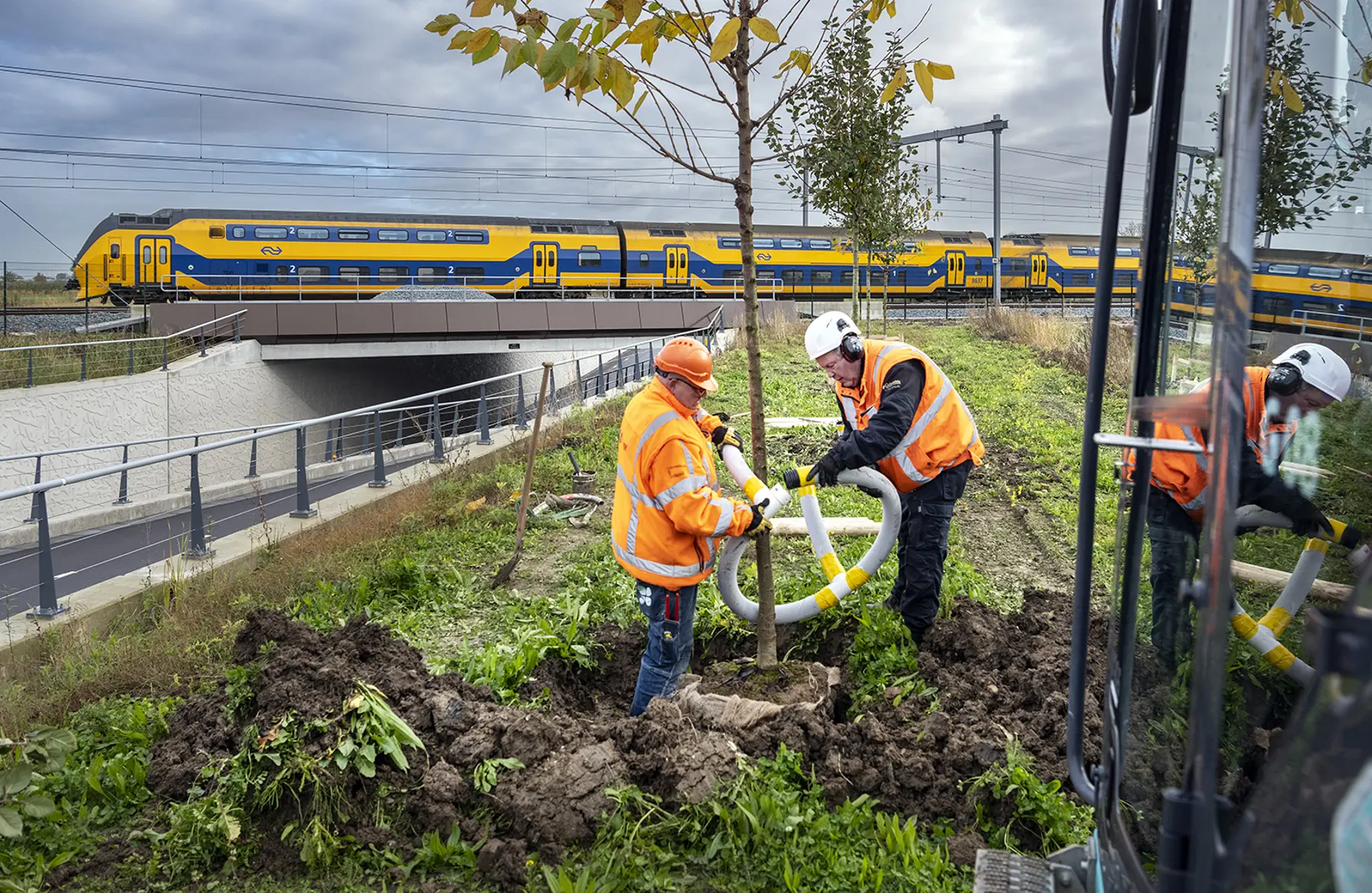 De aannemer plant bomen in Tricht