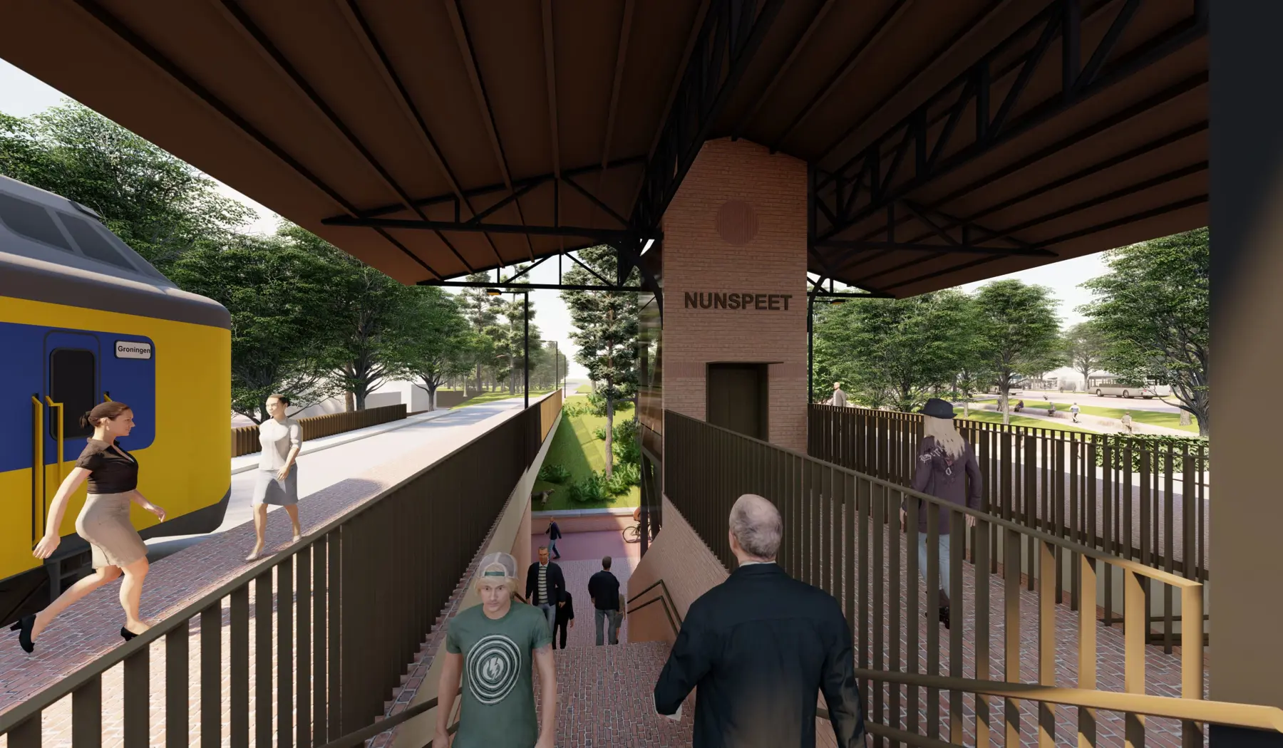 Impressie van de trap naar de nieuwe tunnel onder het station