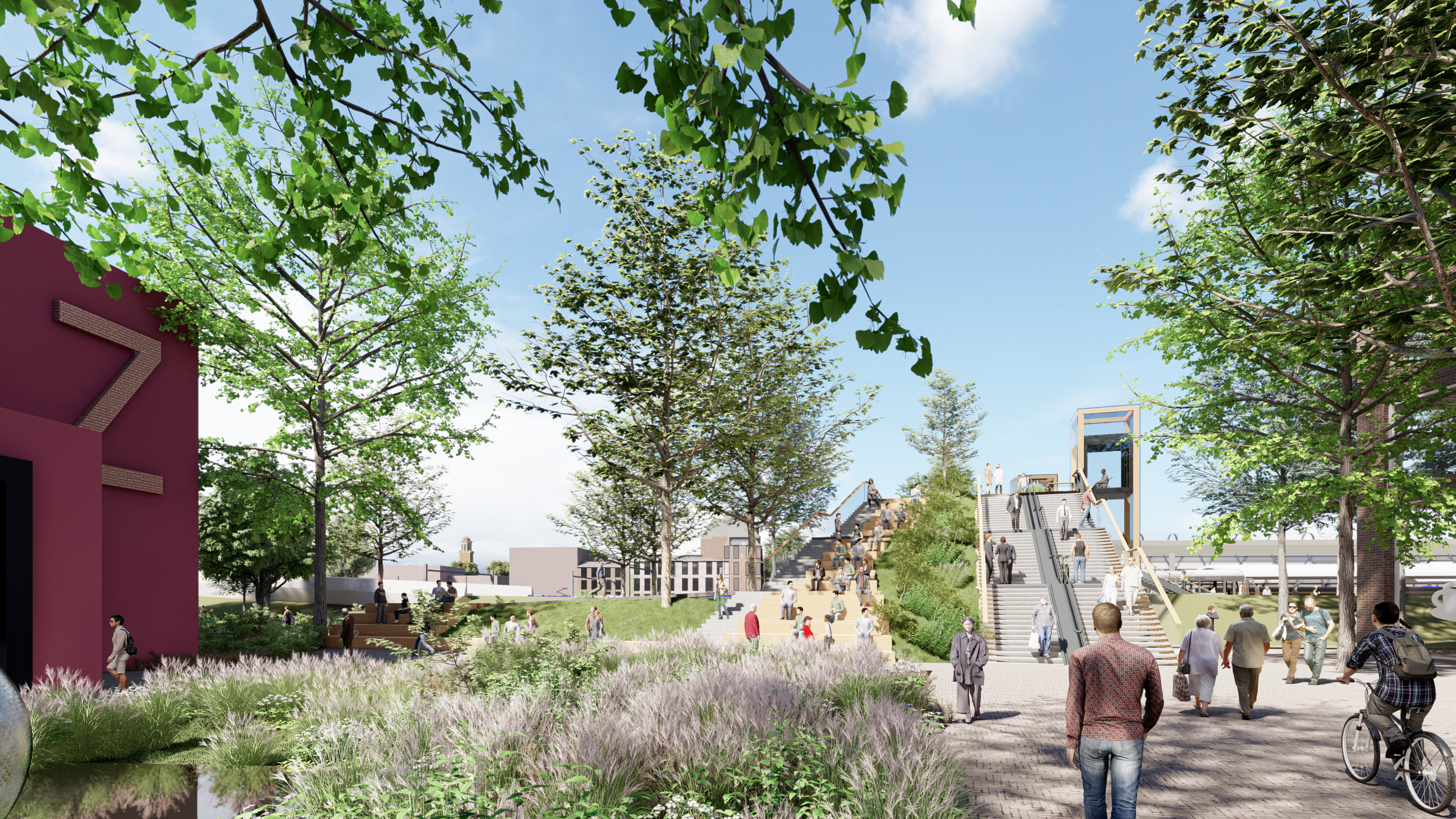 Visualisatie van de nieuwe houten brug bij station Zwolle (bron: gemeente Zwolle)