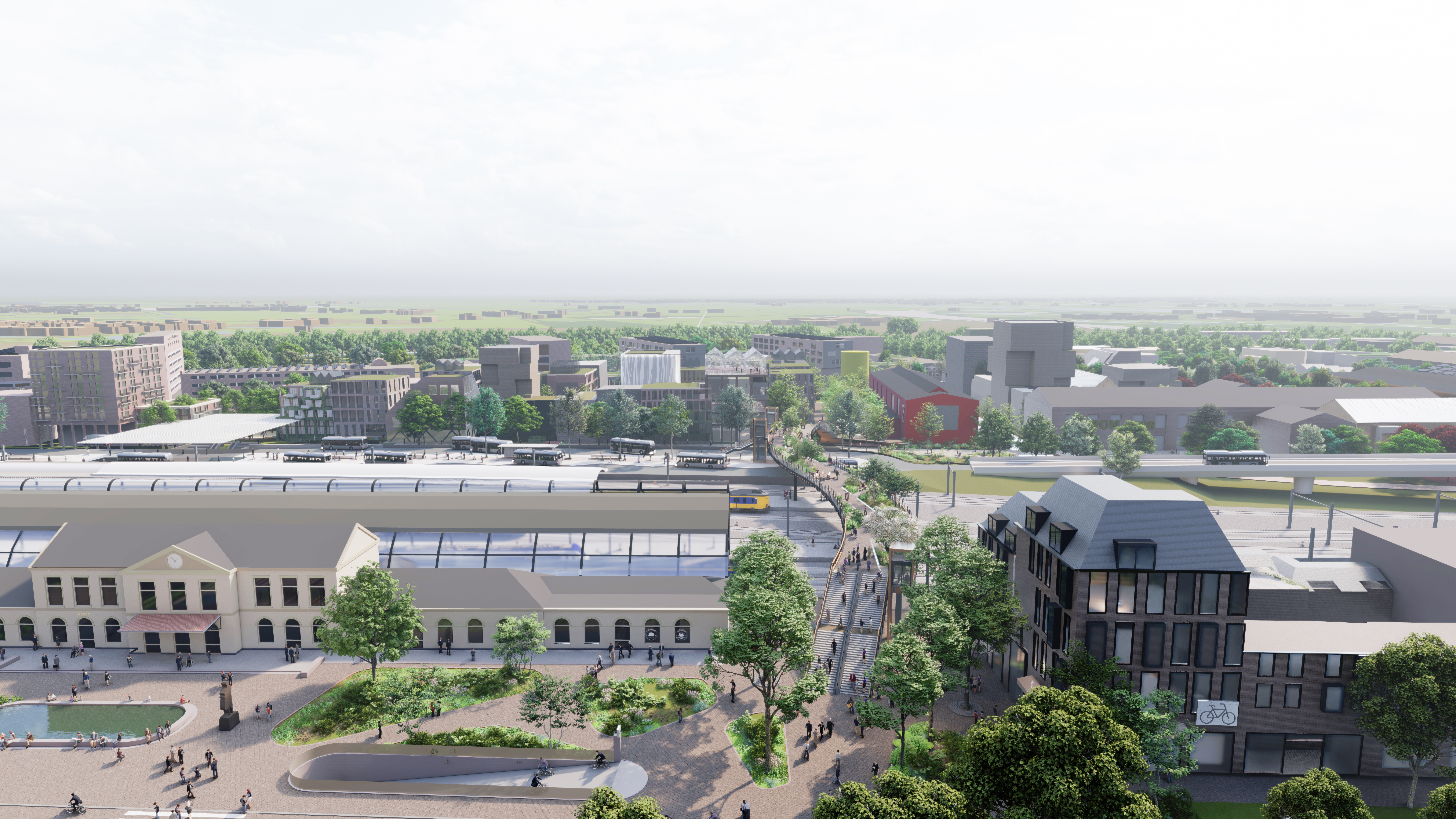 Visualisatie van de nieuwe houten brug bij station Zwolle (bron: gemeente Zwolle)