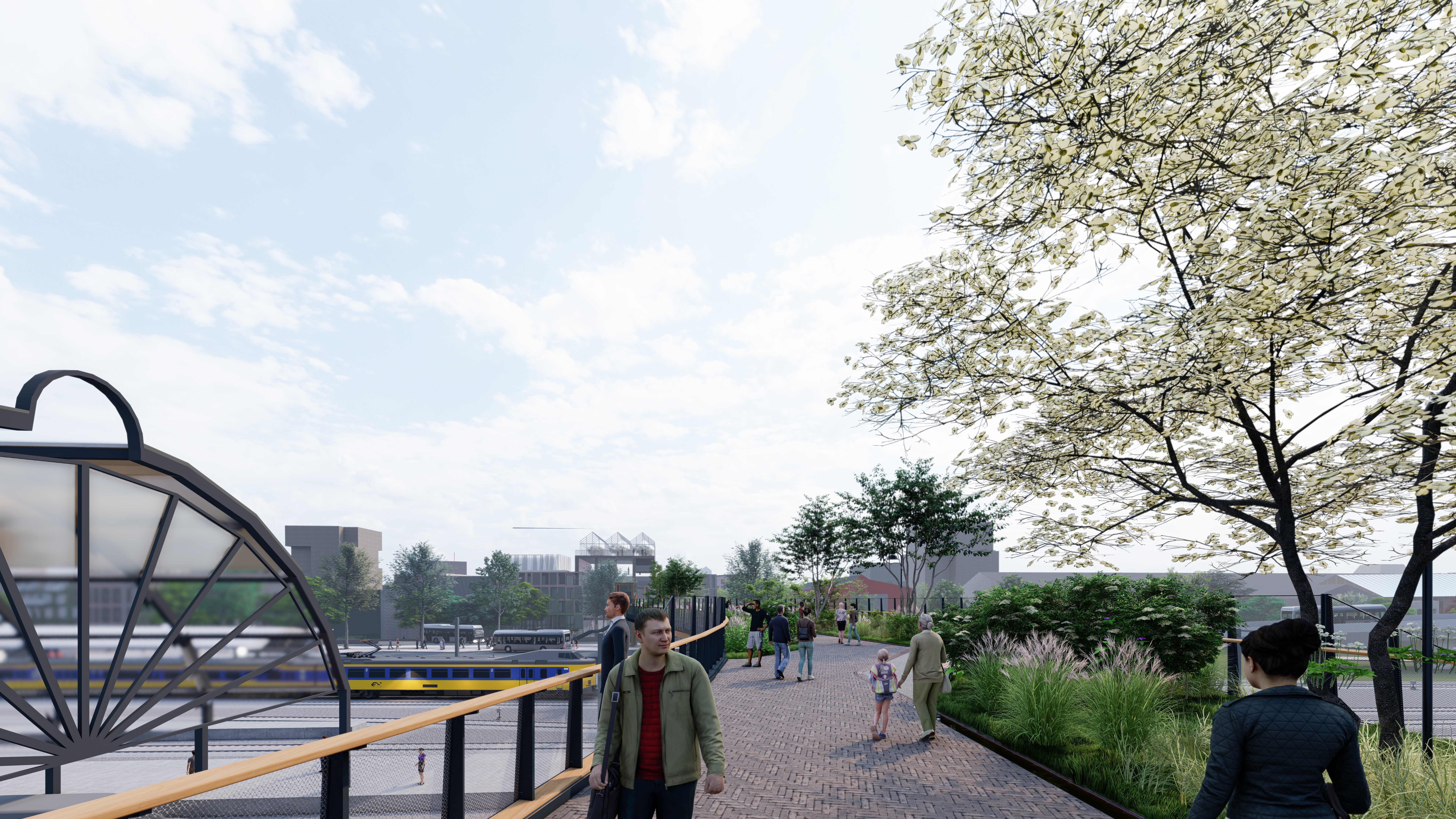 Visualisatie van de nieuwe houten brug bij station Zwolle (bron: gemeente Zwolle)