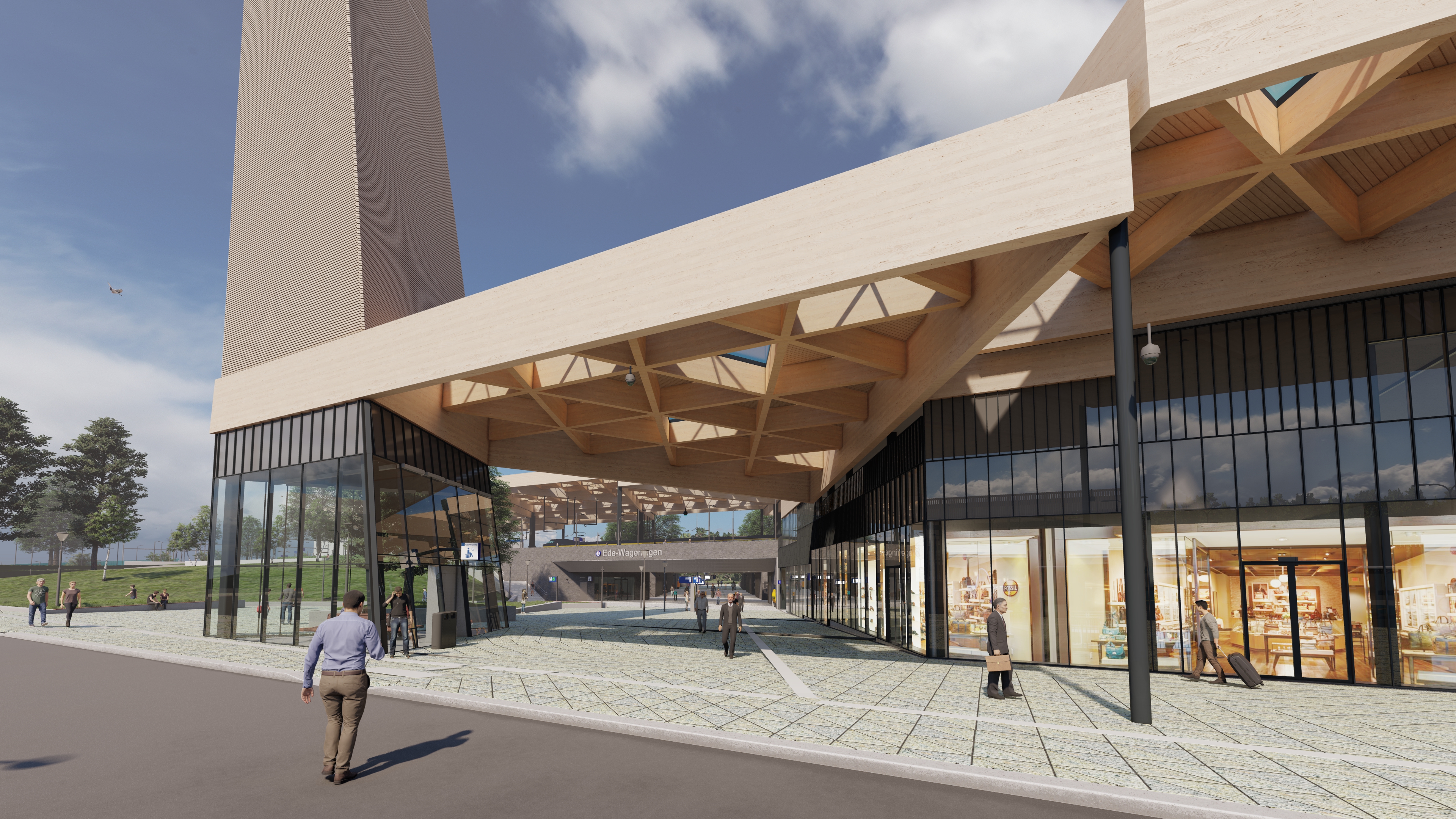 De entree met luifels op station Ede-Wageningen