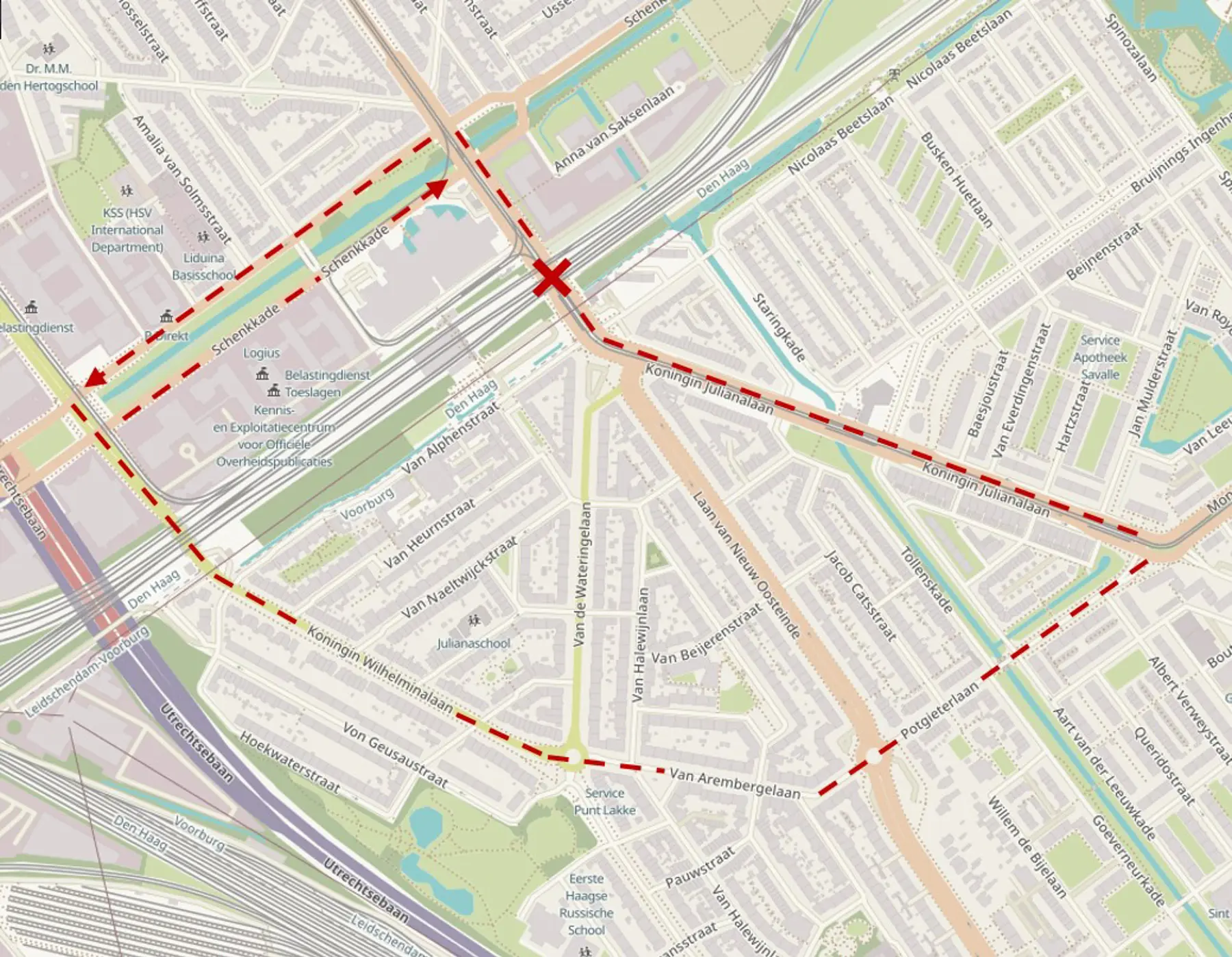 omleidingsroute bij Laan van NOI voor autoverkeer