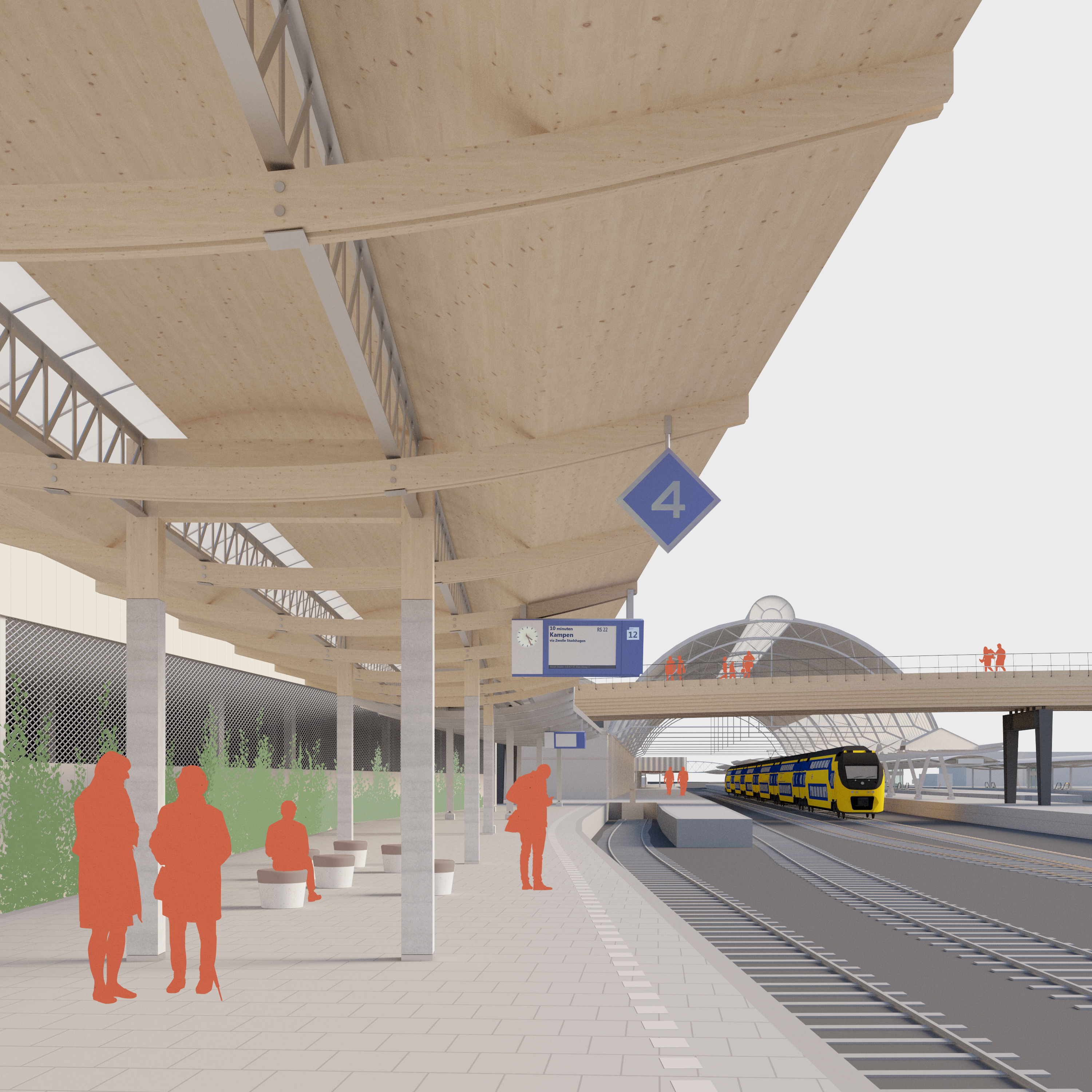 Een deel van de perronkappen is gemaakt van bestaande materialen, een ander deel van biobased materiaal