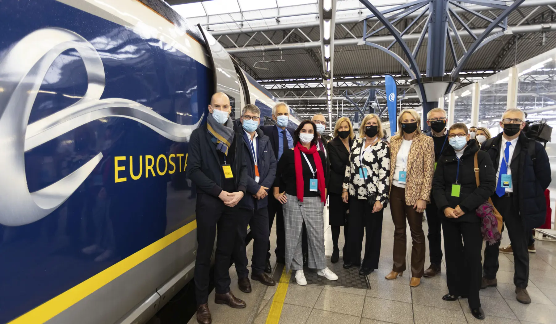 De klimaattrein in Brussel, met daarbij o.a. Ans Rietstra (COO ProRail) en Marjan Rintel (CEO NS)