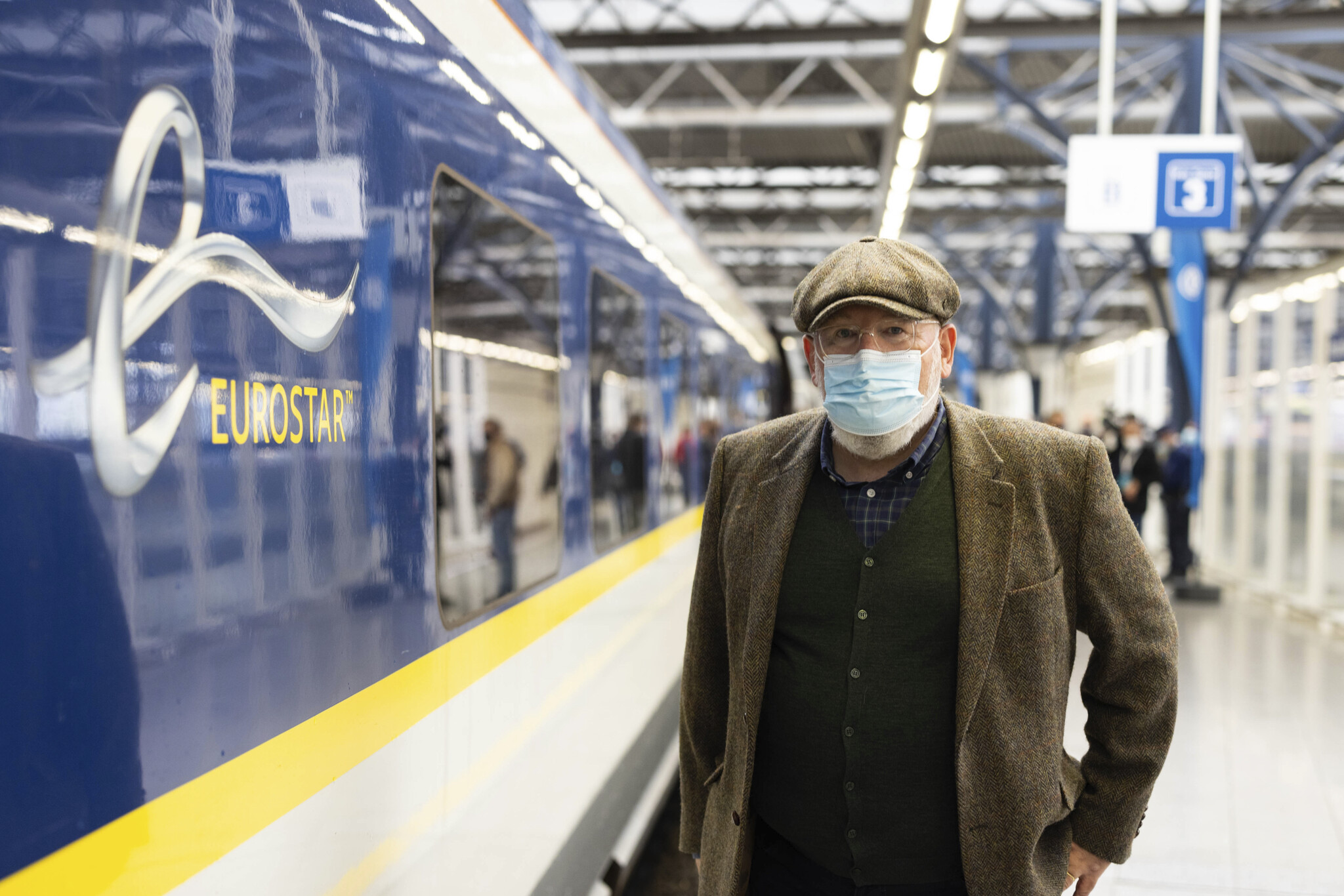 Eurocommissaris Frans Timmermans bij de klimaattrein in Brussel