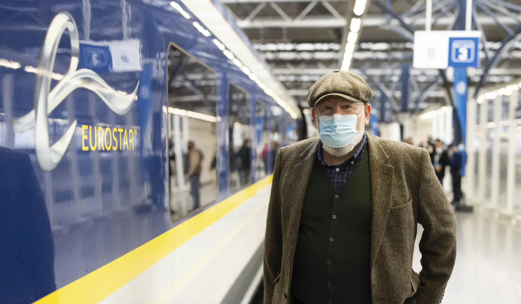 Eurocommissaris Frans Timmermans bij de klimaattrein in Brusel