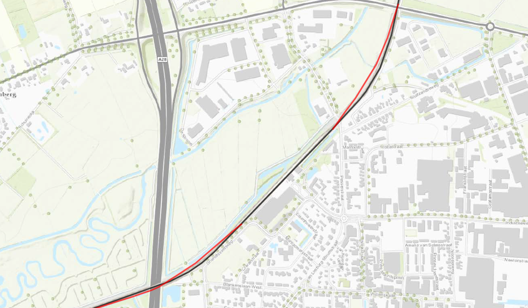 Globale weergave spoorboog Hoogeveen