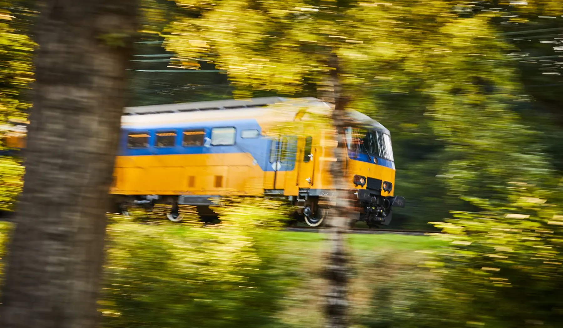 Trein in een herfstig landschap
