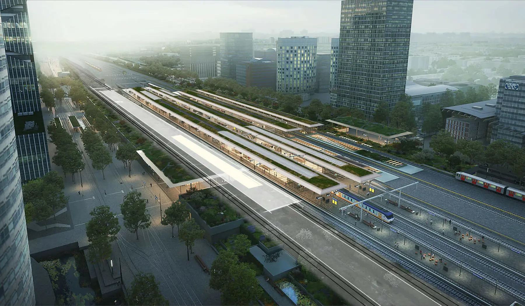 Schematische weergave van het derde treinperron