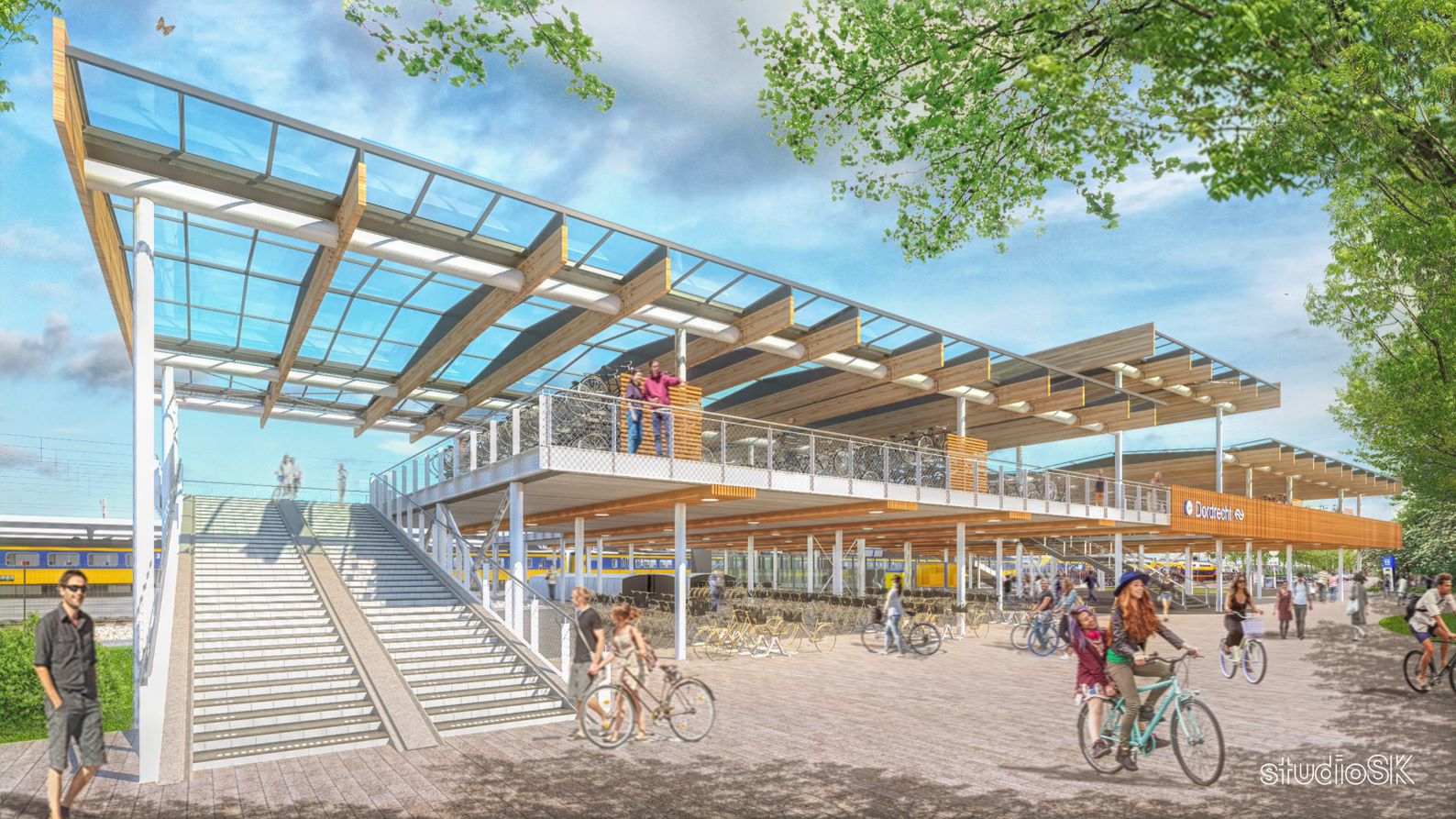 De luifel wordt voorzien van zonnecellen