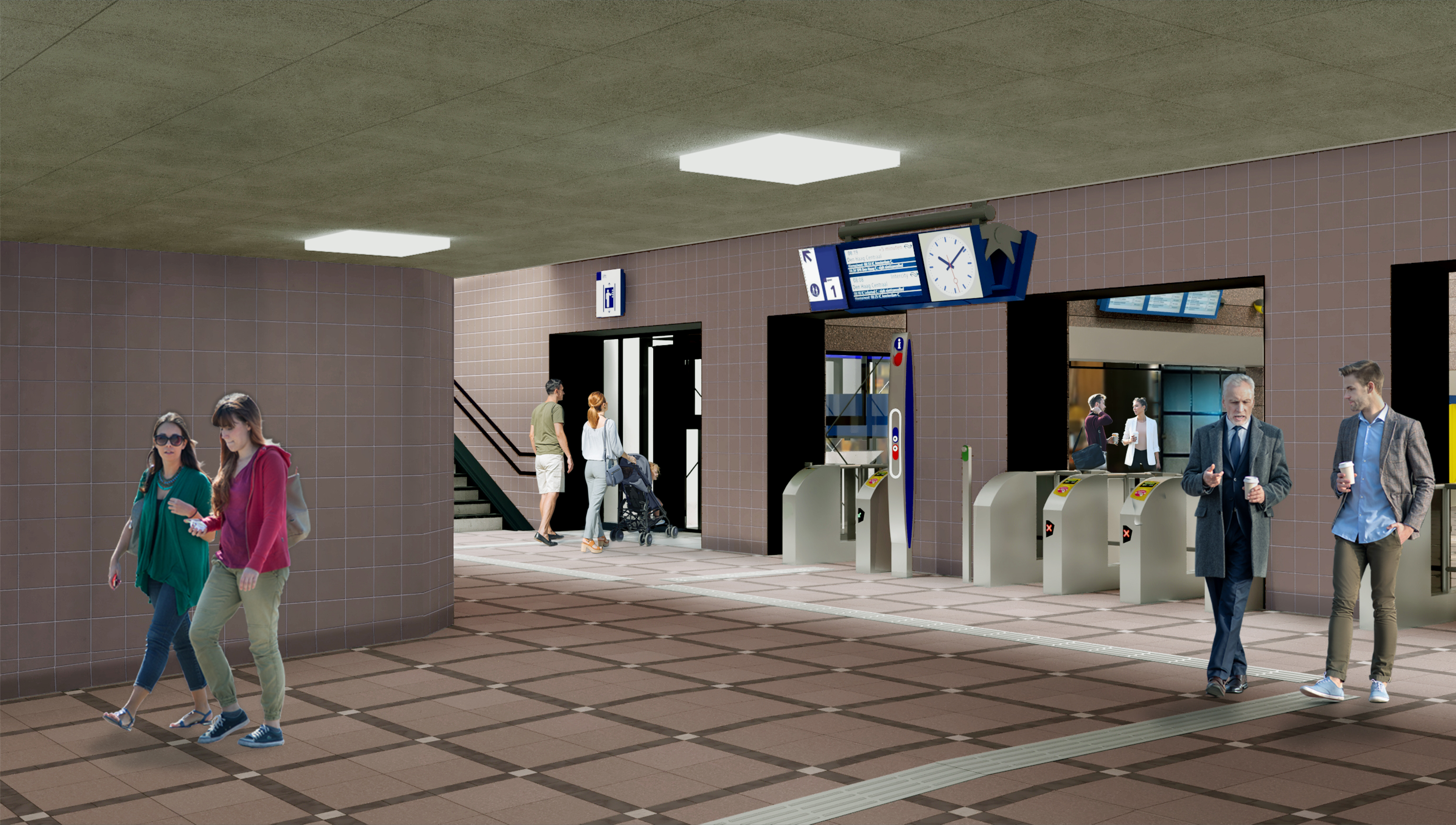 Impressie van de trapopgang op station Den Haag HS