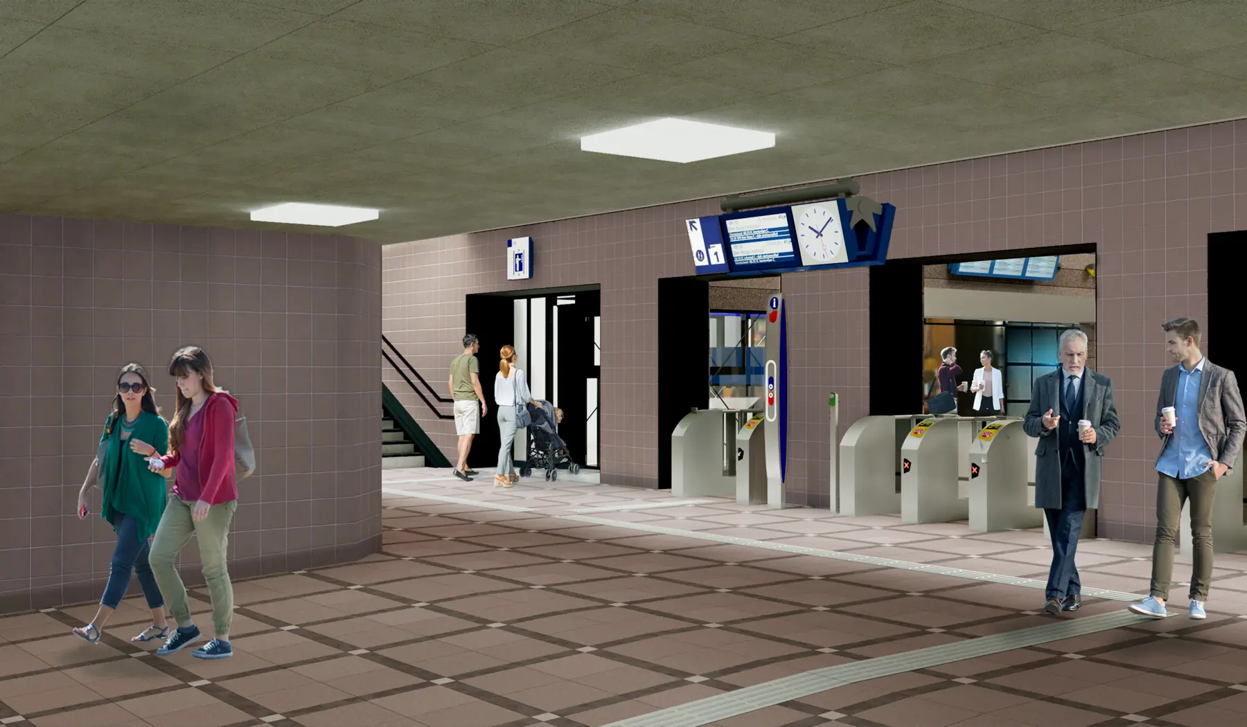 Impressie van de trapopgang op station Den Haag HS