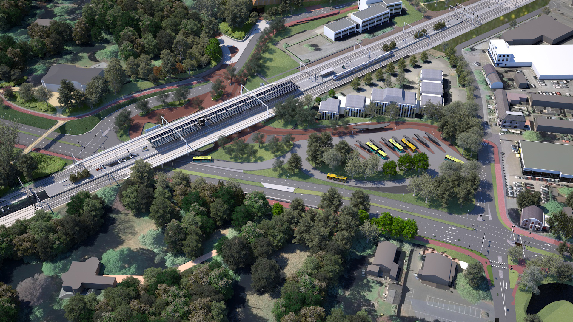 Stationsgebied van bovenaf (impressie)