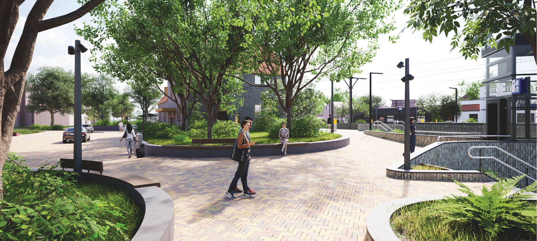 Het stationsplein wordt groen met een dorpse uitstraling
