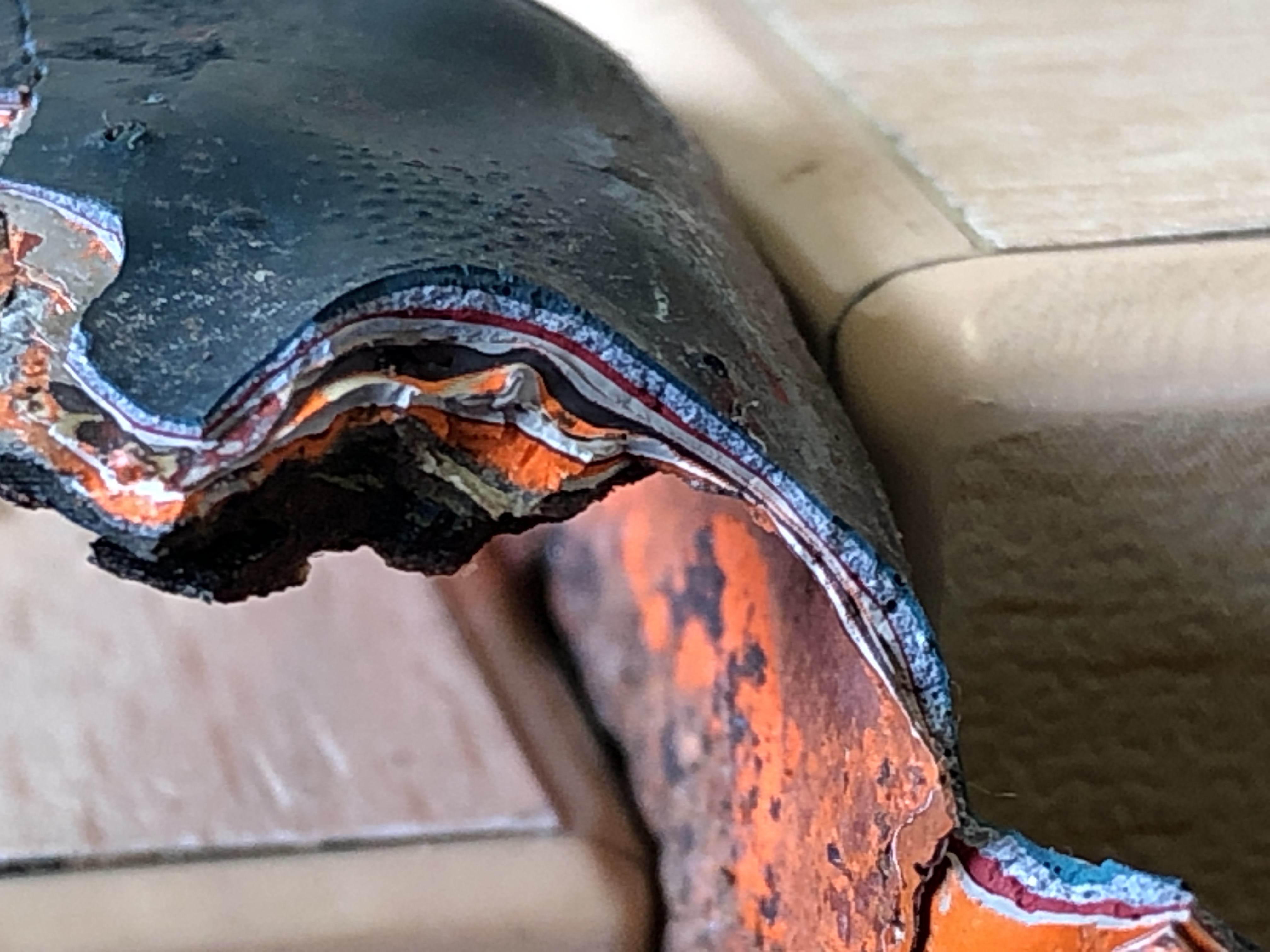 Renovatie van de constructie, waarbij de historische verflagen zichtbaar zijn