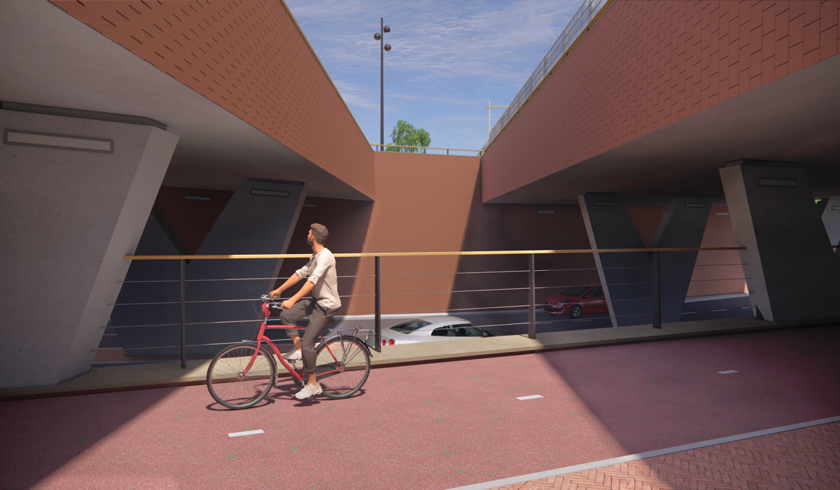 Impressie: door gebruik te maken van twee losse bruggen is er straks daglicht in de onderdoorgang