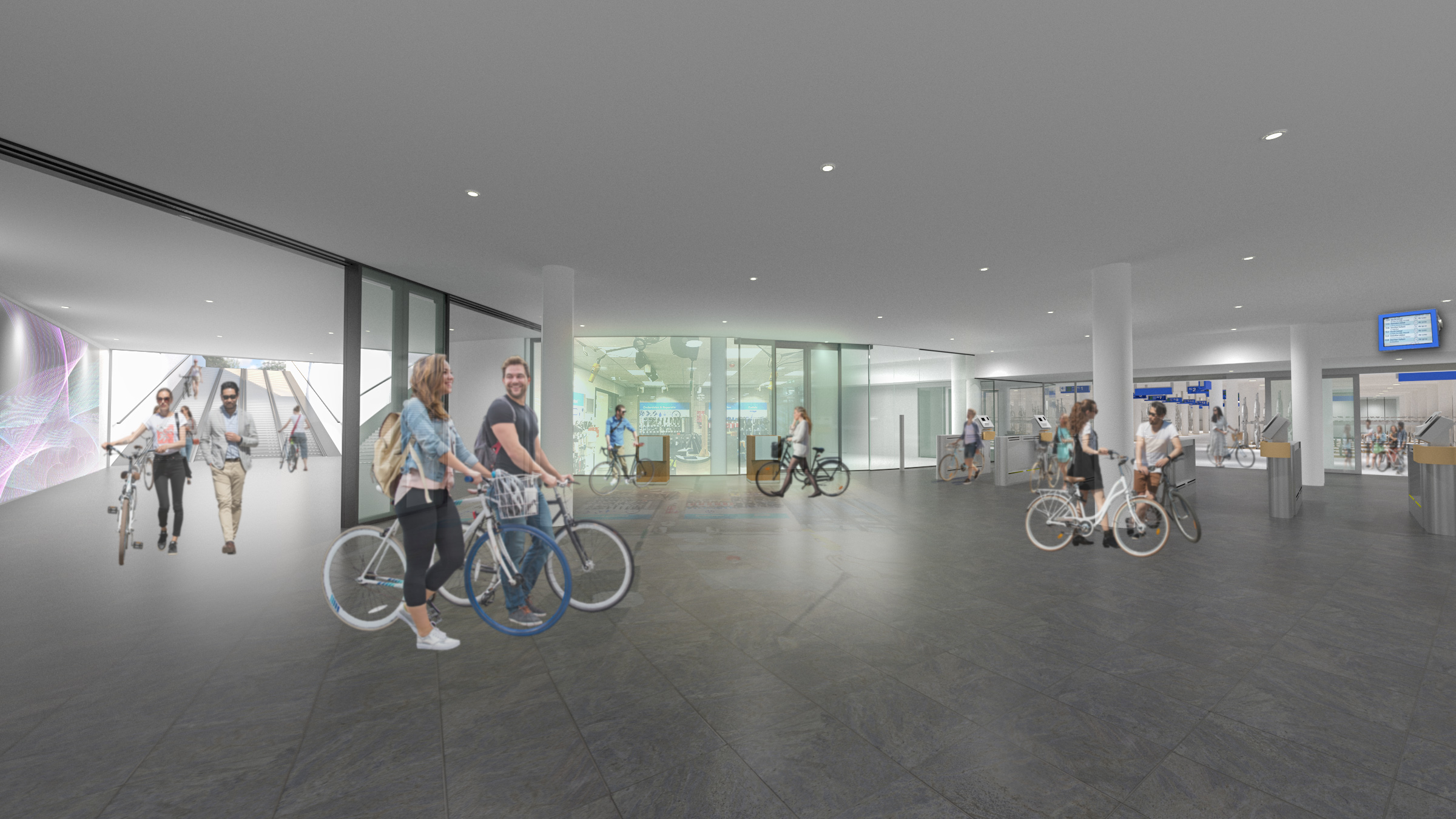 Impressie van de fietsenstalling Eindhoven Centraal - nieuwe ingang fietsers onder het station