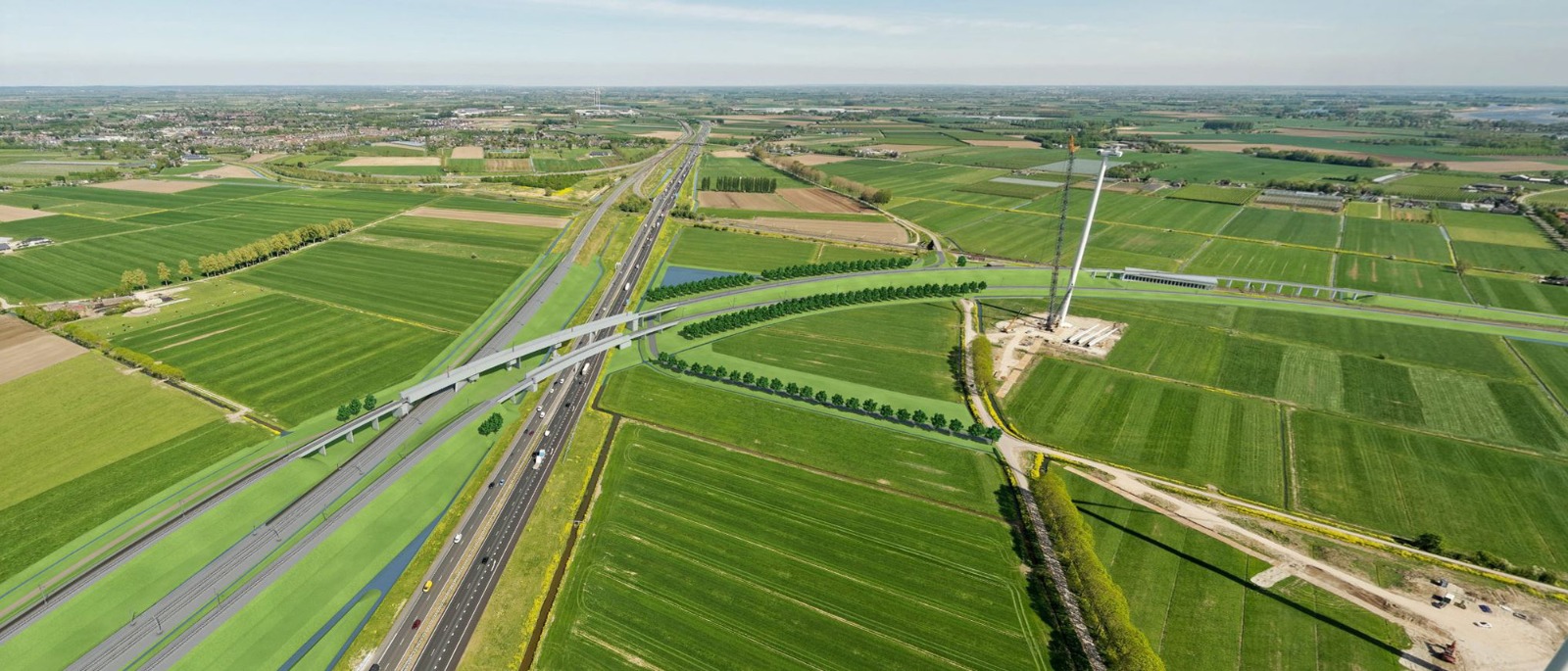 3D impressie van de Zuidwestboog in het projectgebied. Bekeken vanuit het westen