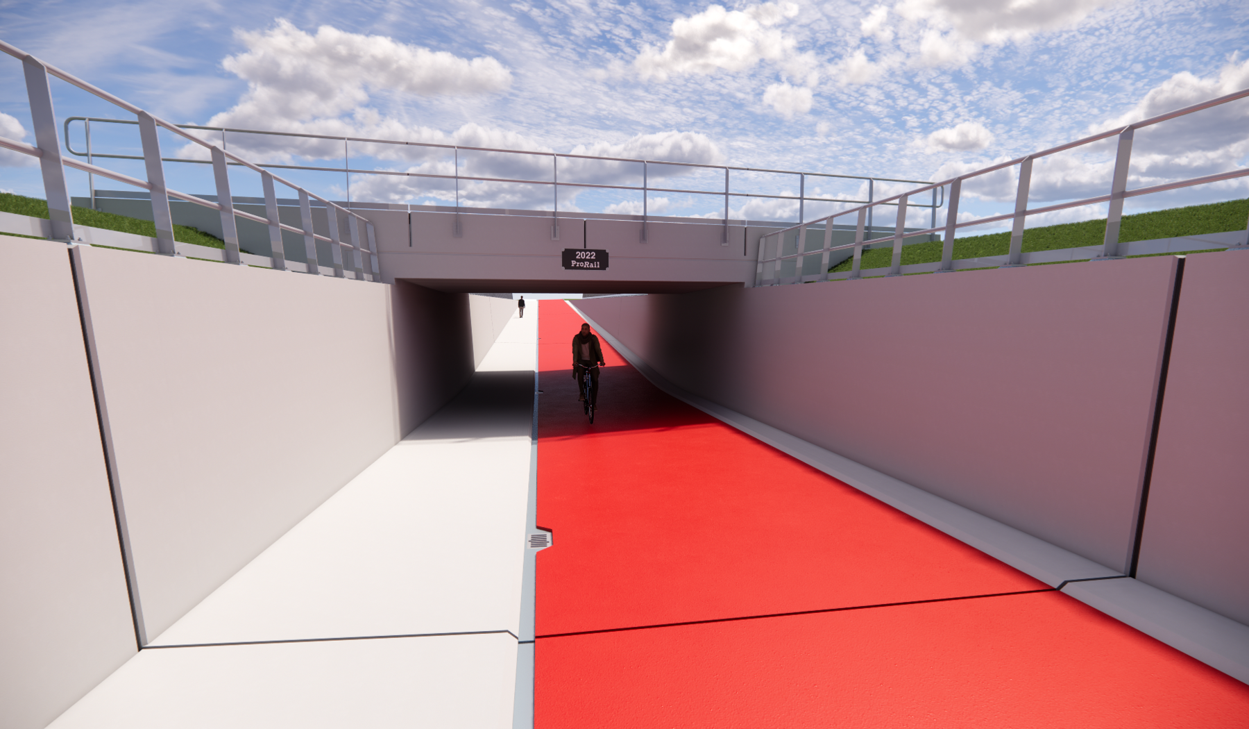 Impressie van de tunnel voor fietsers en voetgangers in Olst