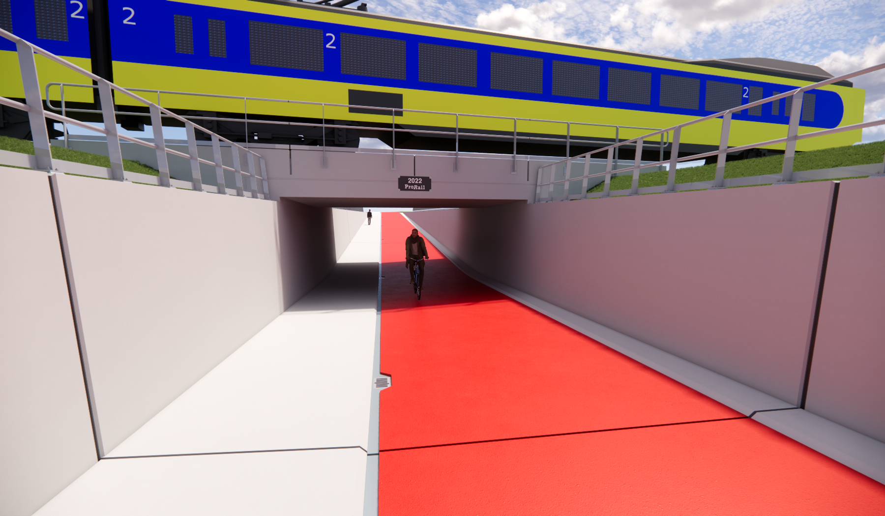 Impressie van de tunnel voor fietsers en voetgangers in Olst