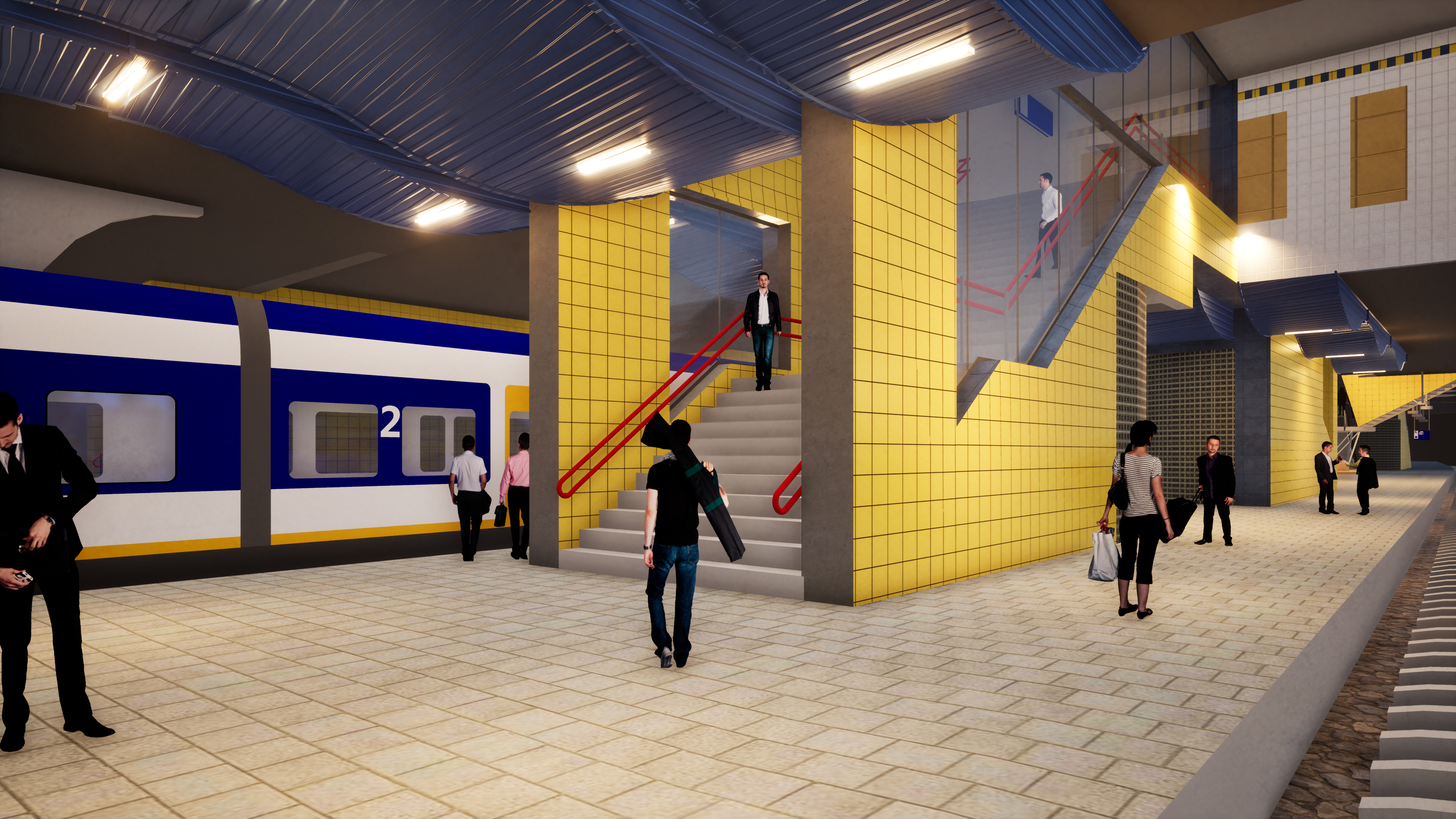 Impressie van het toekomstige station Rotterdam Blaak. Noordhal met glazen schermen langs de trappen. Copyright Movares