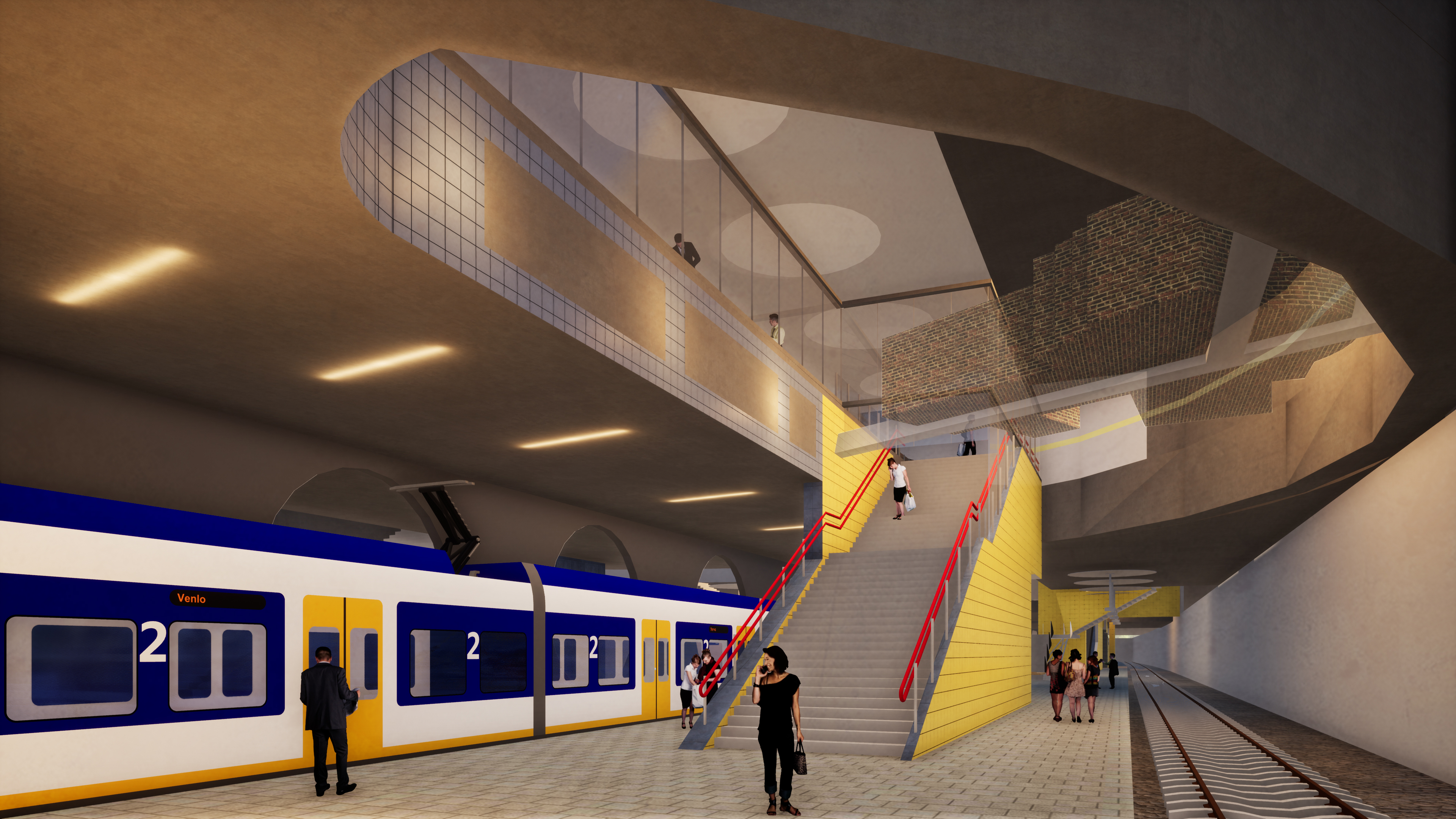 Impressie van het toekomstige station Rotterdam Blaak. Zuidhal met rookscherm bij de oude stadsmuur. Copyright Movares
